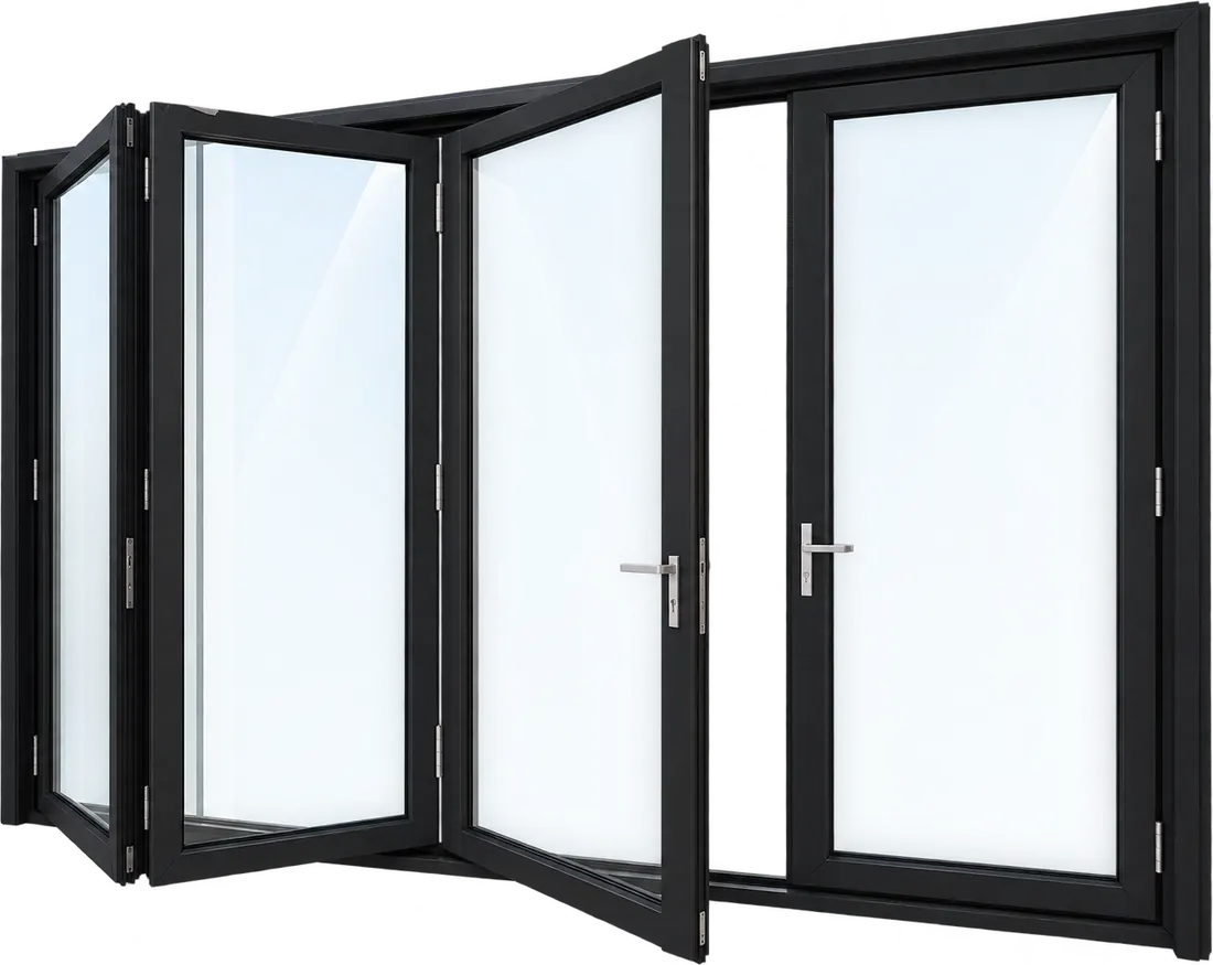Puerta plegable en PVC de cuatro hojas color negro mate